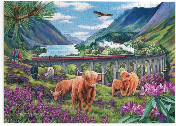 Puzzle Schottische Kühe am Viadukt, 500 extra große Teile
