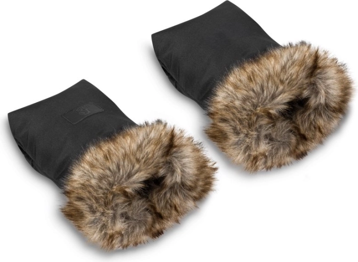 Universeller Kinderwagen-Handmuff mit Fell Black LIONELO