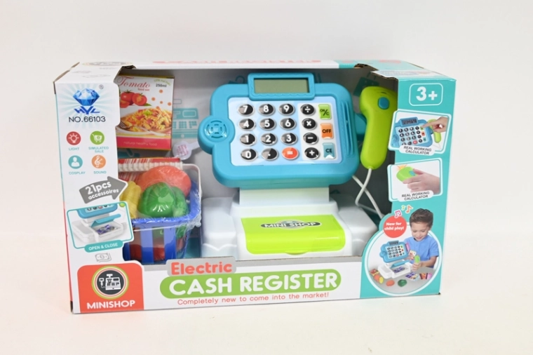 Kinderkasse mit Batteriebetrieb mit Rechner, Scanner und Zubehör