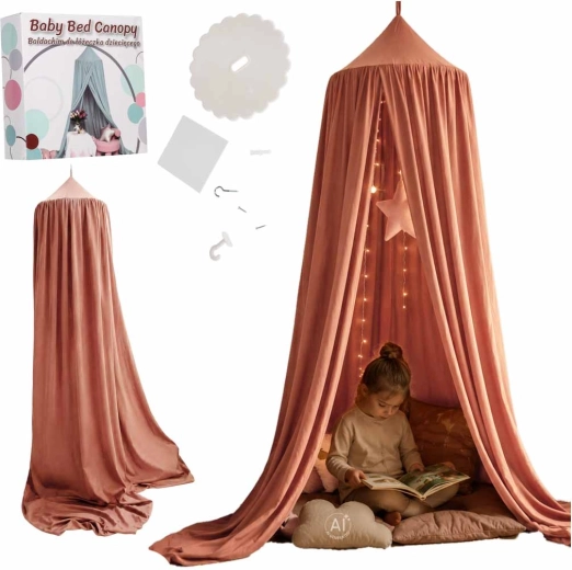 Kinder-Baldachin über dem Bett Boho dunkelrosa