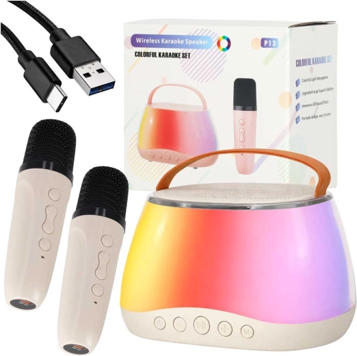 Karaoke-Set mit Bluetooth-Lautsprecher, LED-RGB und zwei kabellosen Mikrofonen