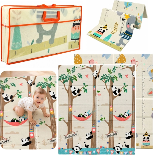 Beidseitige faltbare Lern-Schaumstoffmatte für Kinder mit Pandas und Bärchen, 180 × 150 cm