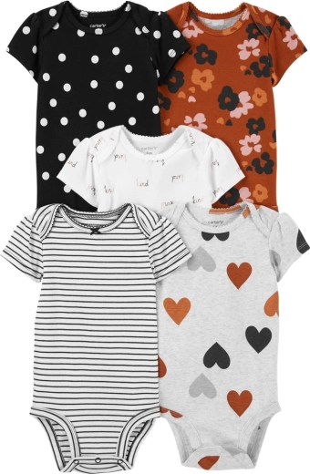 Carter's Baby-Bodys mit kurzem Arm für Mädchen, 5 Stk., Braun/Schwarz, Größe 56 (NB)