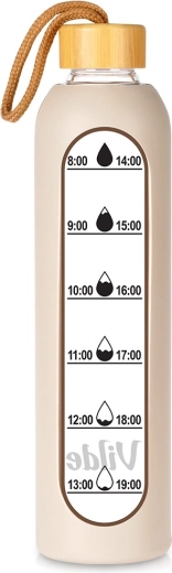 Vilde Glas-Trinkflasche mit Silikonhülle beige 1 l