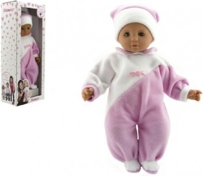 Babypuppe 50 cm mit Stoffkörper, rosa-weißem Overall