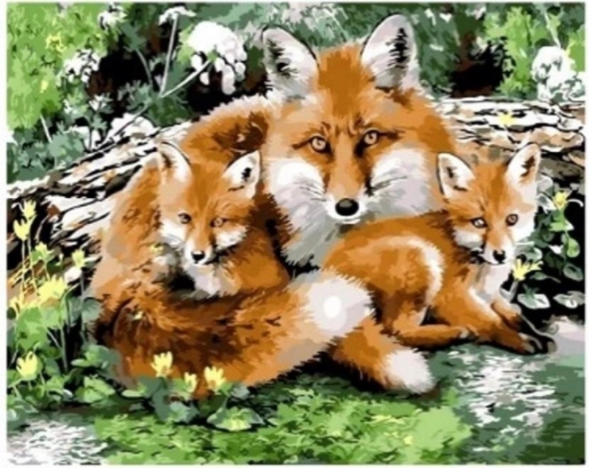 Diamantmalerei – Fuchsfamilie im Wald, kreatives Mosaikbild