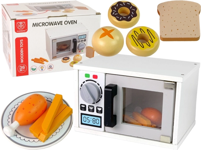 Kinder-Mikrowelle aus Holz mit Zubehör – weiß