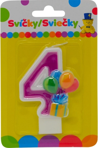 Geburtstagskerze Zahl 4 mit Ballons