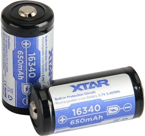 XTAR Akku 16340 (R-CR123) Li-Ion 3,7 V 650 mAh mit Schutzschaltung – 1 Stück