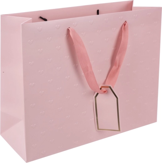 Rosa Geschenkpapiertüte mit geprägten Herzen 31 × 12 × 26 cm