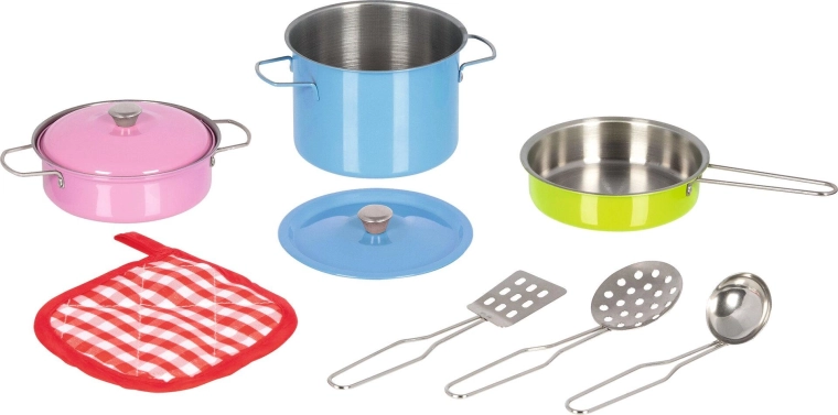 Buntes Kinder-Kochset aus Metall – 9 Teile