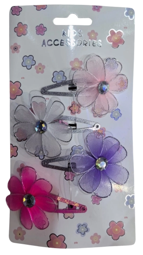 PINK Set Haarspangen mit Tüllblüten, Farbmix (4 Stk.)