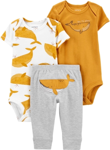 Carter’s 3-teiliges Set für Jungen – 2× Kurzarm-Bodys und Jogginghose Mustard Whale, Gr. 56 (NB)