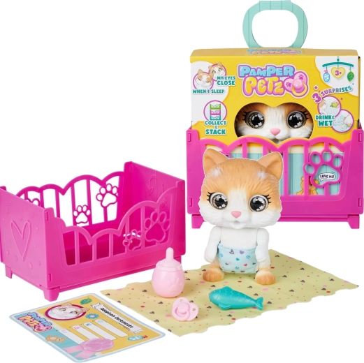 Interaktive Pamper Petz Katze mit Trinkfunktion, Windel und Zubehör