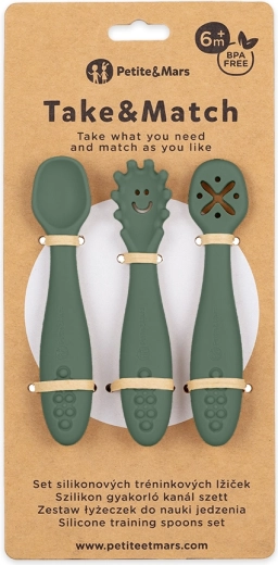Petite&Mars Silikon-Trainingslöffel Take&Match Misty Green – 3 Stück