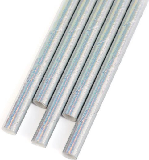 Papierstrohhalme mit schillerndem Regenbogeneffekt, 197 × 6 mm, 25 Stück