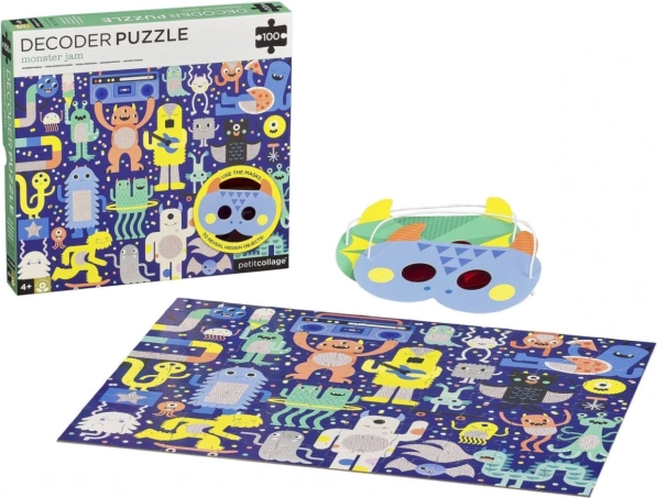 Petit Collage Puzzle Monster 100 Teile mit 3D-Masken