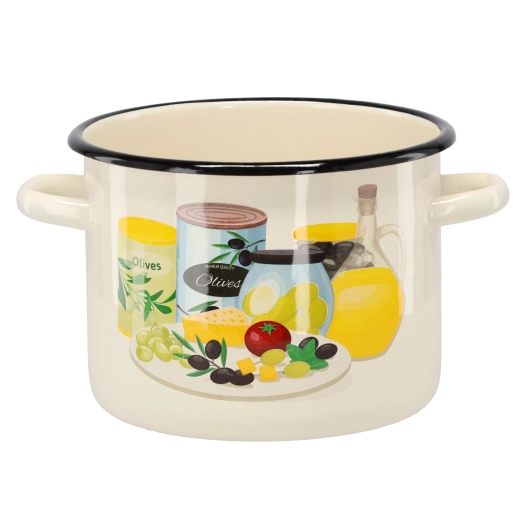 Emaille-Topf 4,5 l, 20 cm, cremefarben mit Olivenmotiv