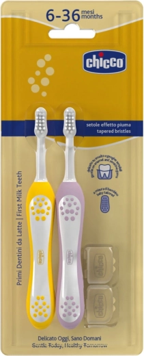 Chicco Set Kinderzahnbürsten Lilac-Mustard 6–36 M, 2 Stk.