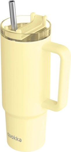 Edelstahl-Thermobecher Quokka Vibe pastellgelb (Drop Safe) mit Edelstahl-Strohhalm 880 ml