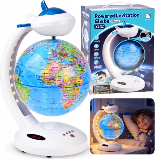 Levitierender Globus 4-in-1 mit 360°-Drehung (LED-Lämpchen, Bluetooth-Lautsprecher, Uhr)