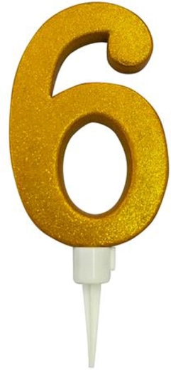 Tortenkerze Zahl 6 gold 16 cm