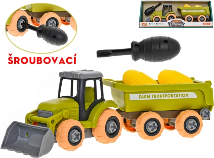 Traktor mit Schraubmechanismus mit Anhänger und Maiskolben 28 cm