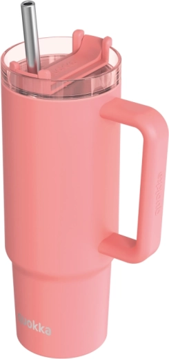 Edelstahl-Thermobecher Quokka Vibe Coral Drop Safe mit Strohhalm 880 ml