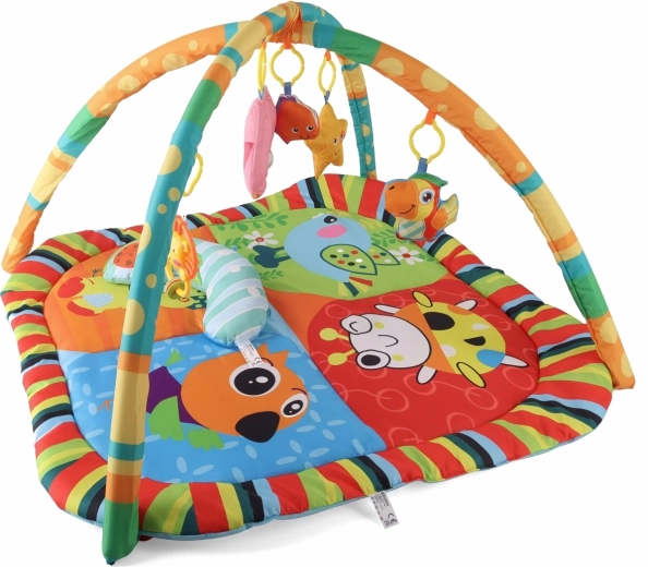 TinyMini pädagogische Spielmatte mit Spielbogen – bunte Tiere