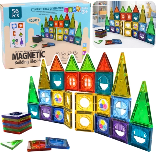 Magnetische 3D-Bausteine mit Fenstern, bunte Paneele, 56 Teile