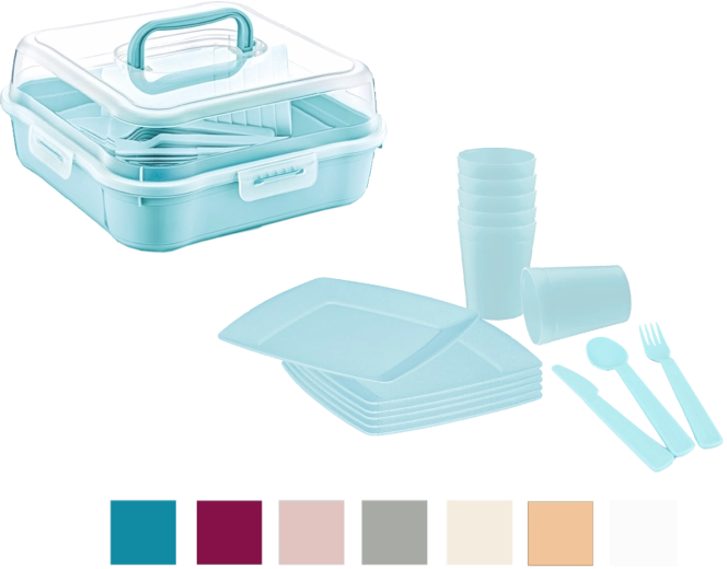 Picknick-Set für 6 Personen, 32-teilig, BPA-frei, in tragbarer Box