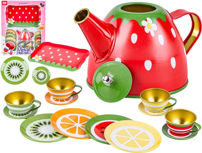 Kinder-Metall-Teeset und Kaffeeset mit Kännchen und Zubehör (16 Teile)