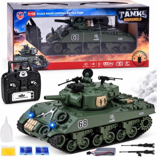Ferngesteuerter Sherman M4A3 RC-Panzer mit 2,4 GHz, Schussfunktion, Rauch und Sound, 36 cm