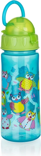 Trinkflasche mit Strohhalm Eule 500 ml grün