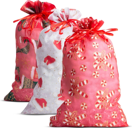 Organzageschenktütchen mit Weihnachtsmotiv 20 × 30 cm, 12 Stück