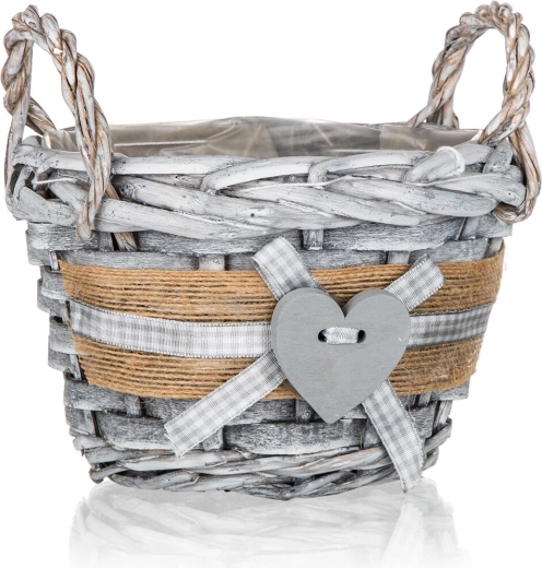 Runder Weidenkorb GRIS mit Griffen 14 × 10 cm, grau