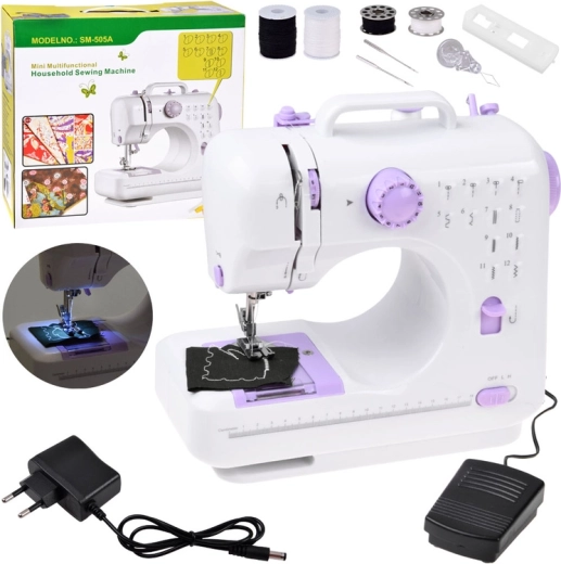 Mini-Nähmaschine für Kinder und Anfänger, 12 Stiche, Pedal, LED