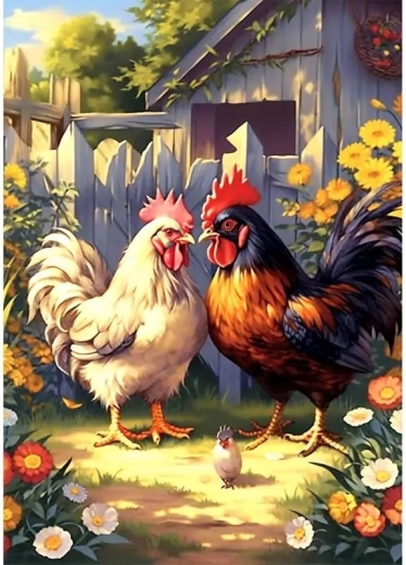 Diamantmalerei Hühnerfamilie 30 × 40 cm