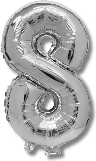 Folienballon Zahl 8 silber 40 cm