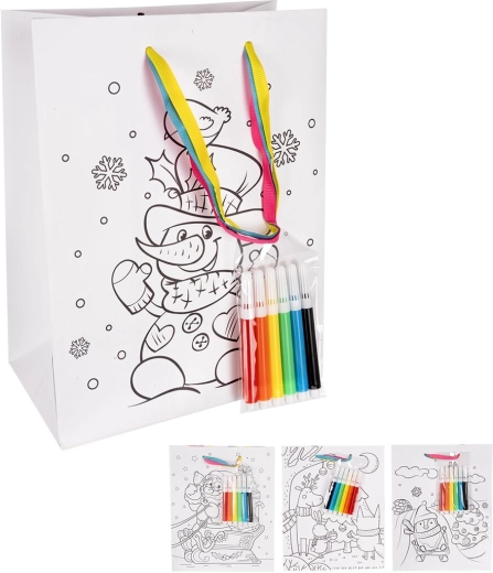 Geschenk-Papiertasche zum Ausmalen mit Filzstiften 18 × 10 × 23 cm (Motiv-Mix)