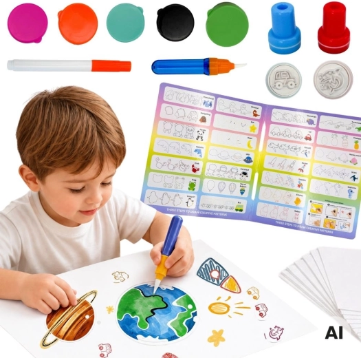 Woopie Magischer Pinsel – Kreativset zum Zeichnen mit Stempeln für Kinder ab 3 Jahren – 1 Stück
