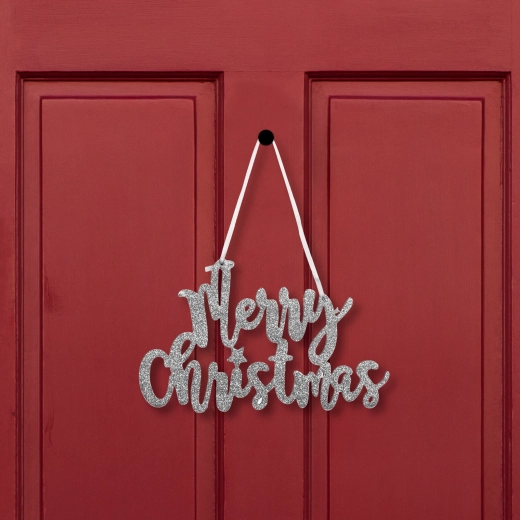 Weihnachtsdekoration mit dem Schriftzug Merry Christmas, silberfarben