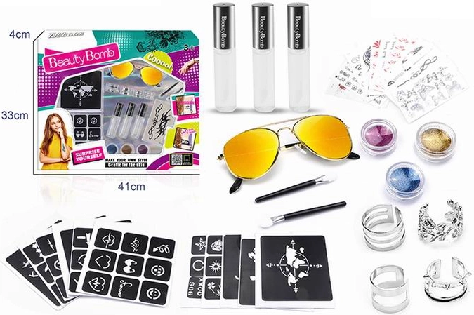 Set für temporäre Tattoos mit Brille BEAUTY BOMB