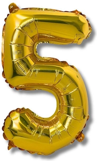 Folienballon Zahl 5, 40 cm, gold
