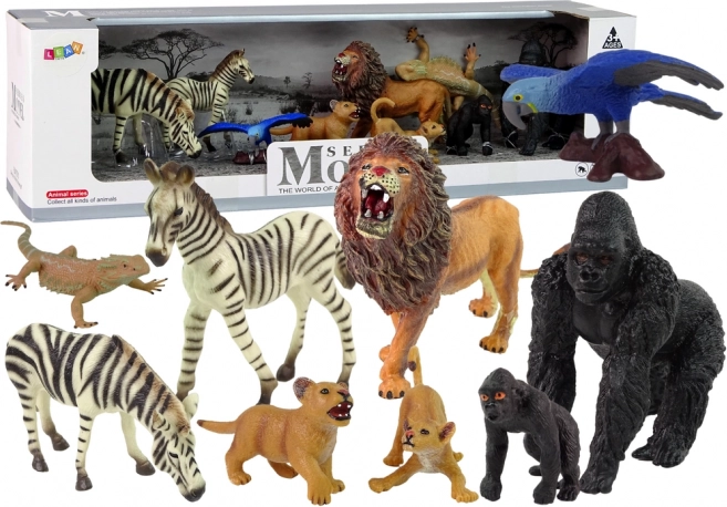 Set von Tierfiguren der Welt - Zebra, Gorillas, Papagei