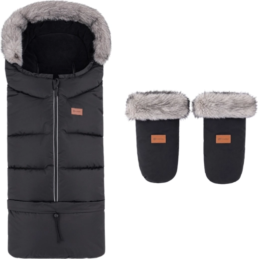 Petite&Mars Winterset: Fußsack Arctic 4in1 und Kinderwagen-Handmuff Fjora – forever black