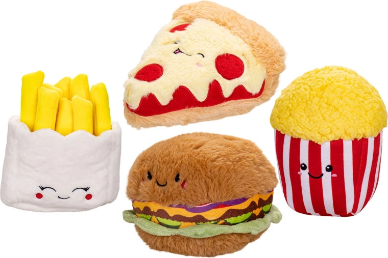 Plüschige herzhafte Leckereien – Set mit 4 Stück (15–18,5 cm)
