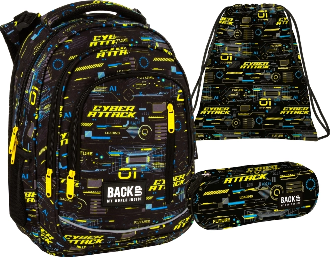 BackUP Schulset Cyber Attack 3-in-1 (Rucksack, Federmäppchen und Turnbeutel)