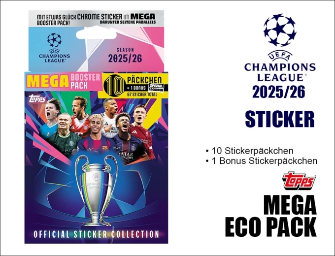 Topps Mega Eco Pack mit Stickern UEFA Champions League 2025/2026