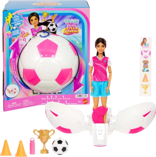 Mattel Barbie Team Roll and Reveal Fußballspielerin mit Zubehör